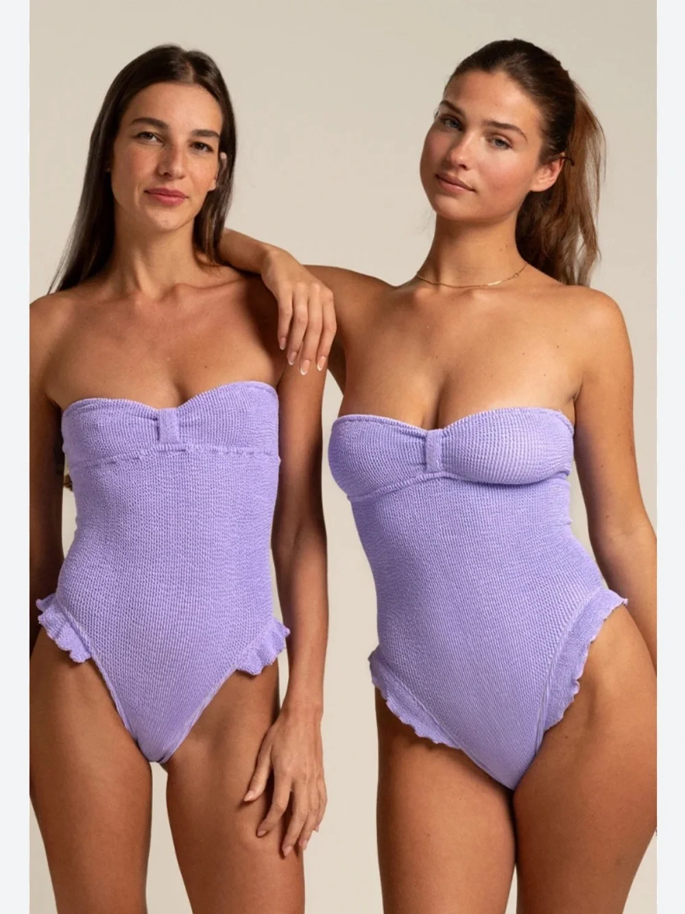 Reina Olga Leila Crinkle One Piece Swimsuit in Lilac OS NWT